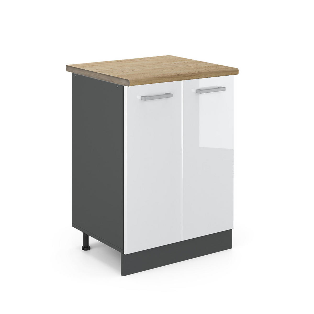 KÜCHENUNTERSCHRANK R-Line Weiß Hochglanz 60 cm, AP Eiche - Weiß Hochglanz/Anthrazit, Holzwerkstoff (60/81.6/60cm) - Vicco