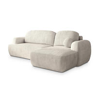 ECKSOFA MODENZA P R-S Creme Kordstoff mit Schlaffunktion - Creme, Holz (266/148cm) - MASSENO