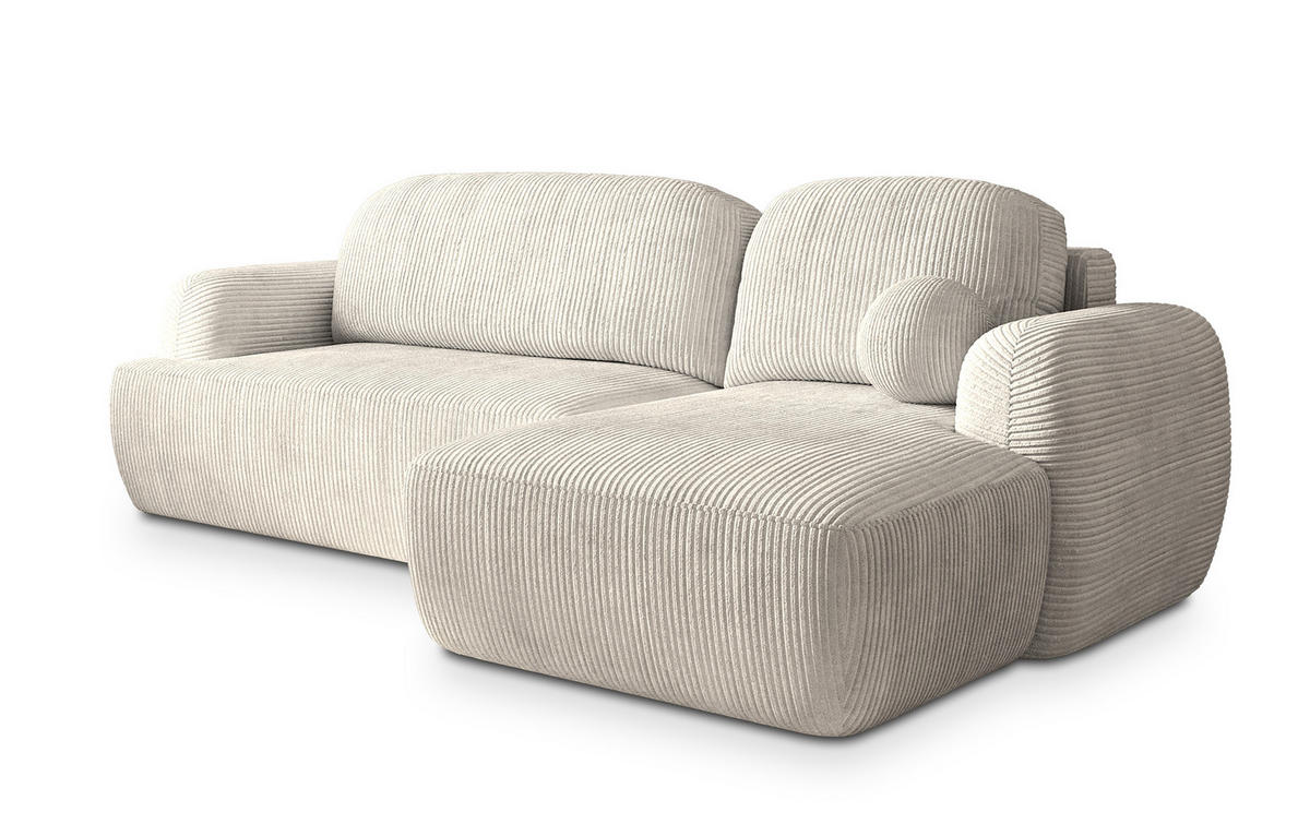 ECKSOFA MODENZA P R-S Creme Kordstoff mit Schlaffunktion - Creme, Holz (266/148cm) - MASSENO