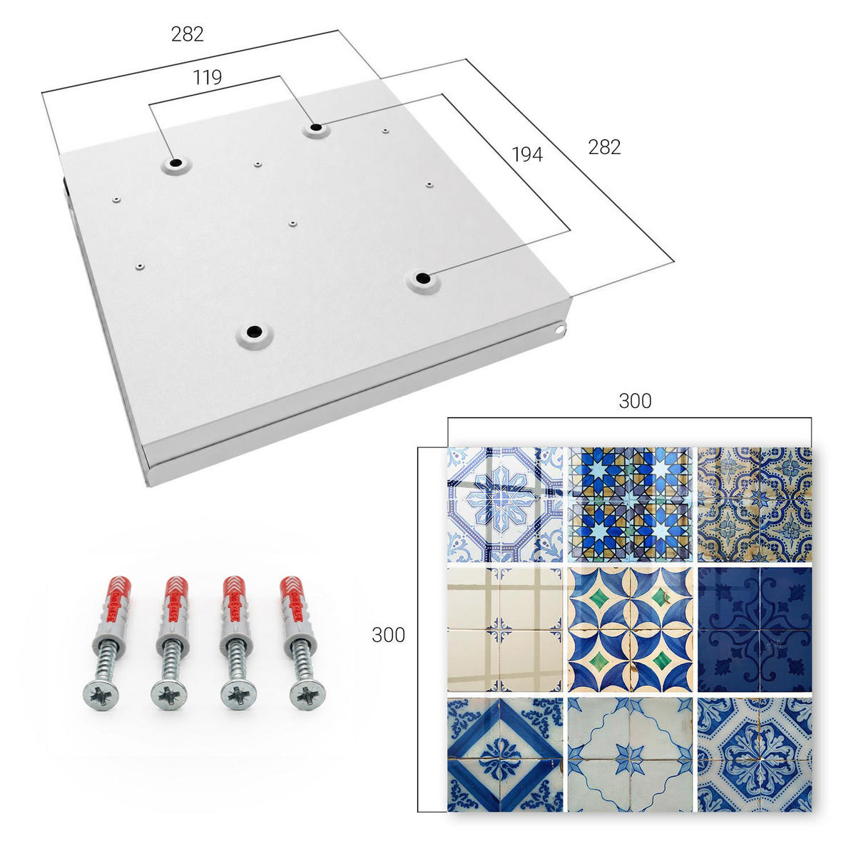 SCHLÜSSELBOX Weiß 30x30 cm – Türöffnung nach rechts - Azulejos-Fliesen - Blau, Metall (30/30/5cm) - TULUP