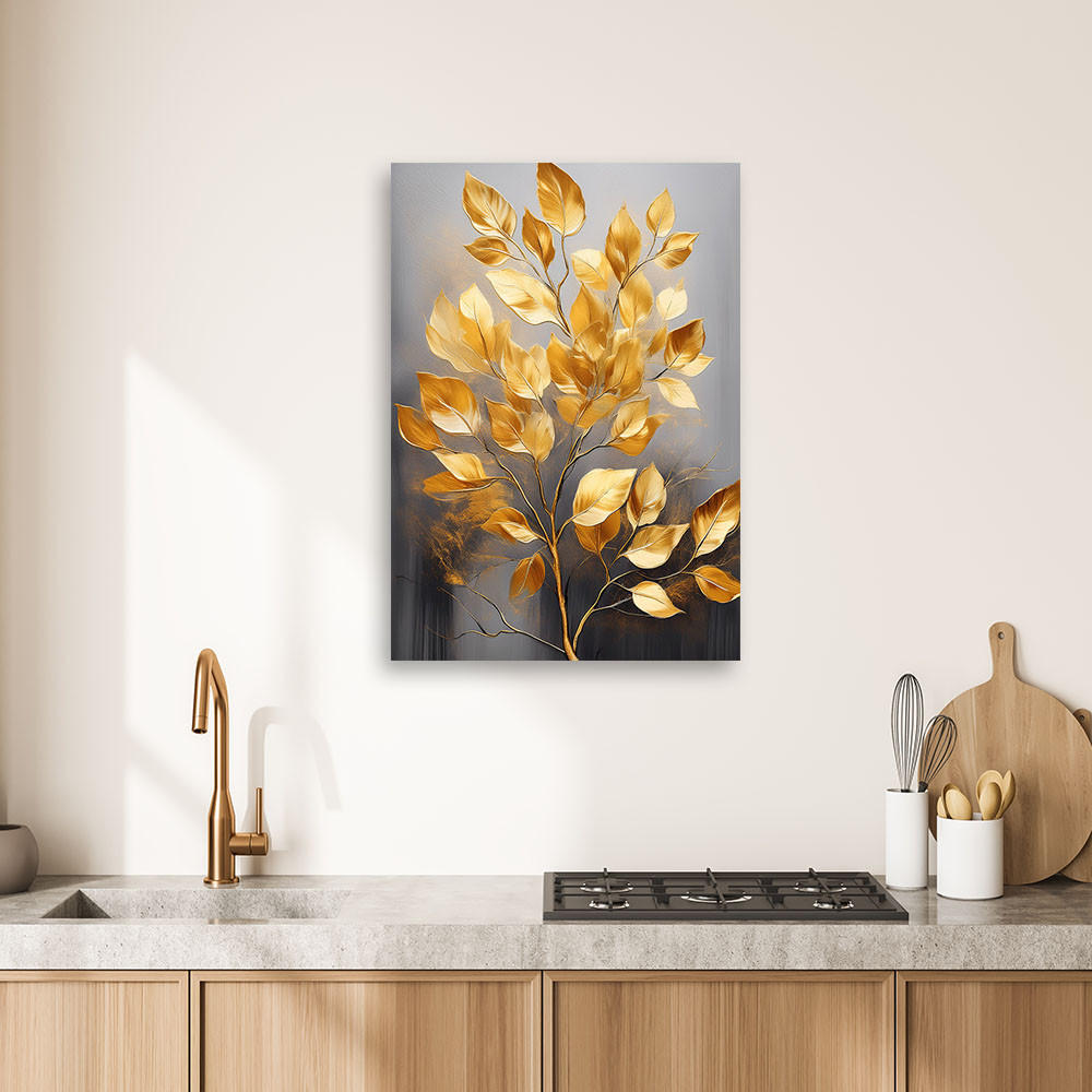 LEINWANDBILD Goldene Blätter Minimalismus 70x100cm - Goldfarben, Textil (70/100cm) - Feeby