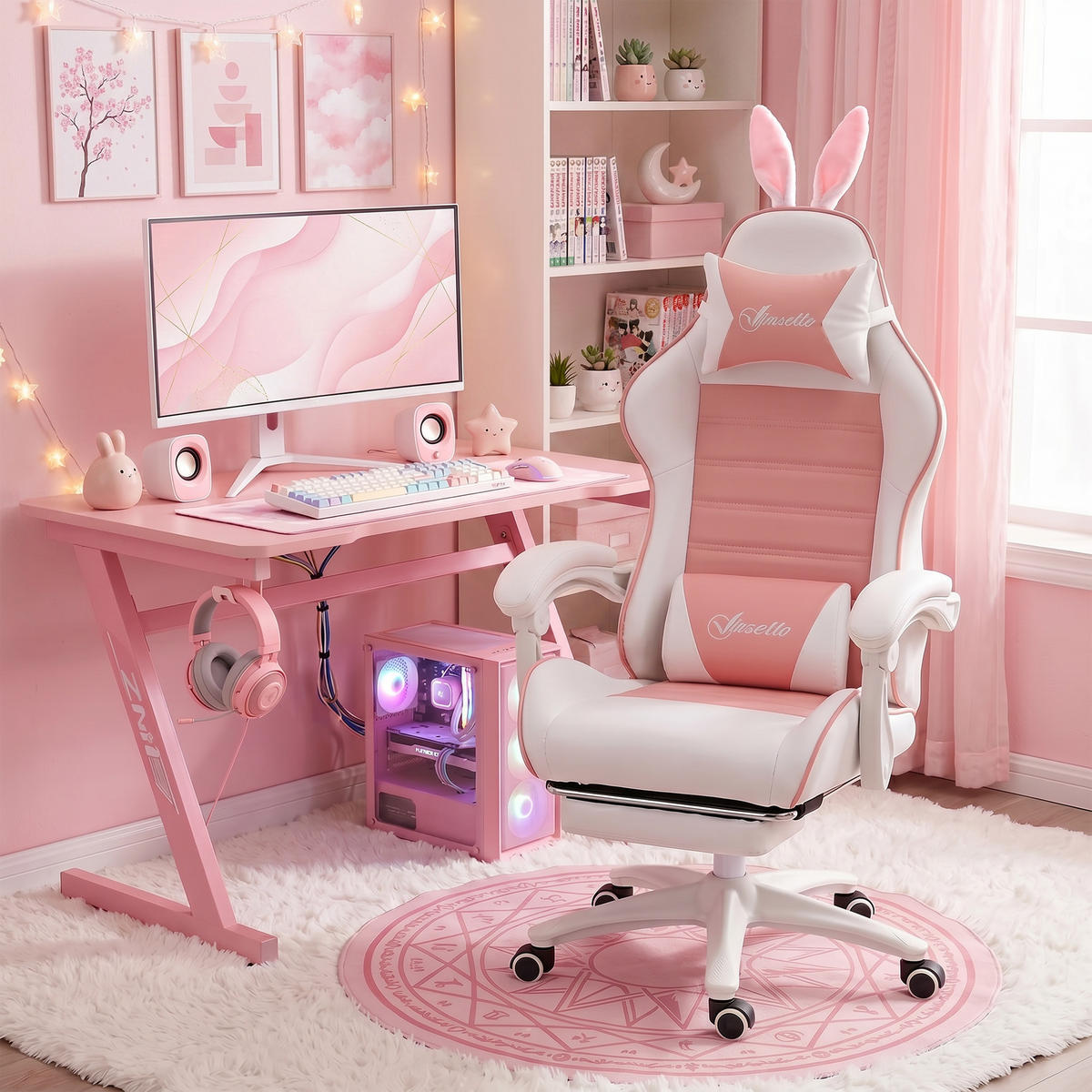 GAMING-SESSEL Rosa Kunstleder, Schaumstoff 65xx63x142 xm - Rosa, Kunststoff (63/142/65cm) - DESIGN IN
