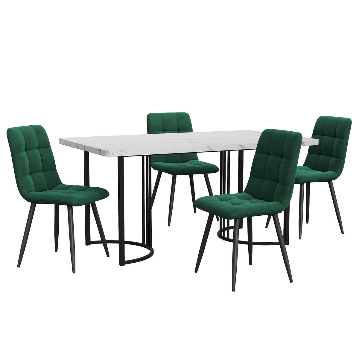 ESSGRUPPE Esstisch 4 Stühle MDF Weiß Grün 140x80cm - Grün, Holzwerkstoff (140/75/80cm) - FLIEKS
