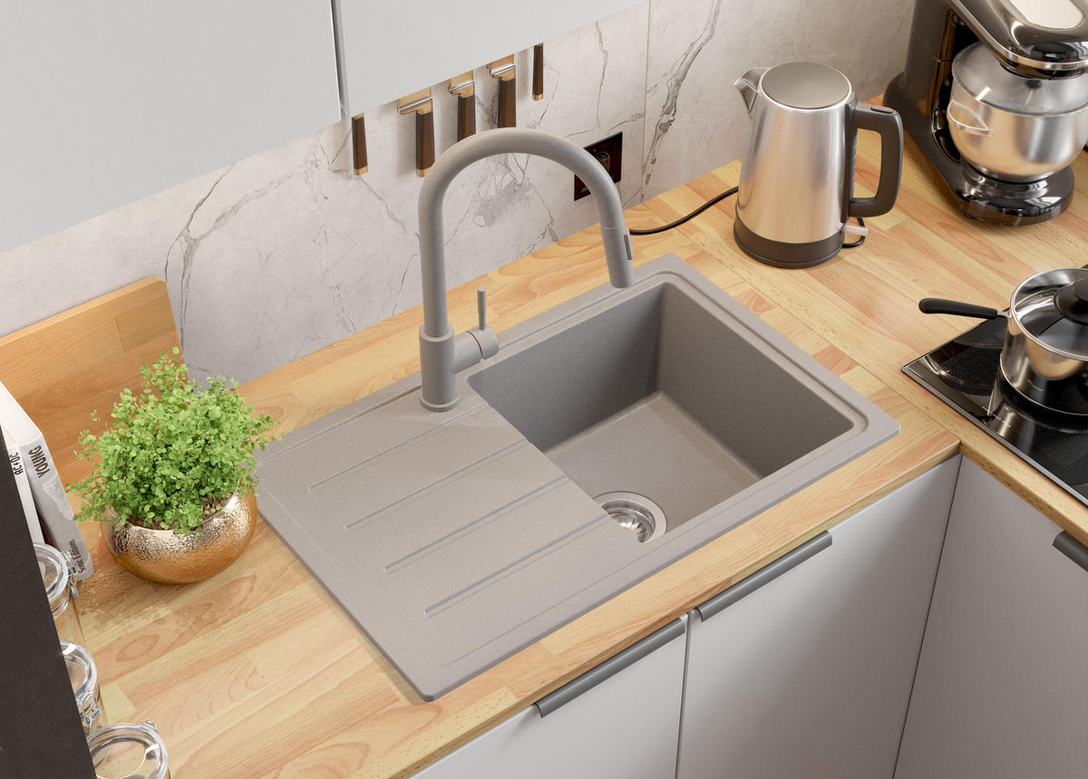 SPÜLBECKEN Kopenhagen Easy, 2-er set Grau 70/44 cm 1 Becken + Ablauf-Set ab 45er Unterschrank - Grau, Kunststoff (70/20/44cm) - Primagran