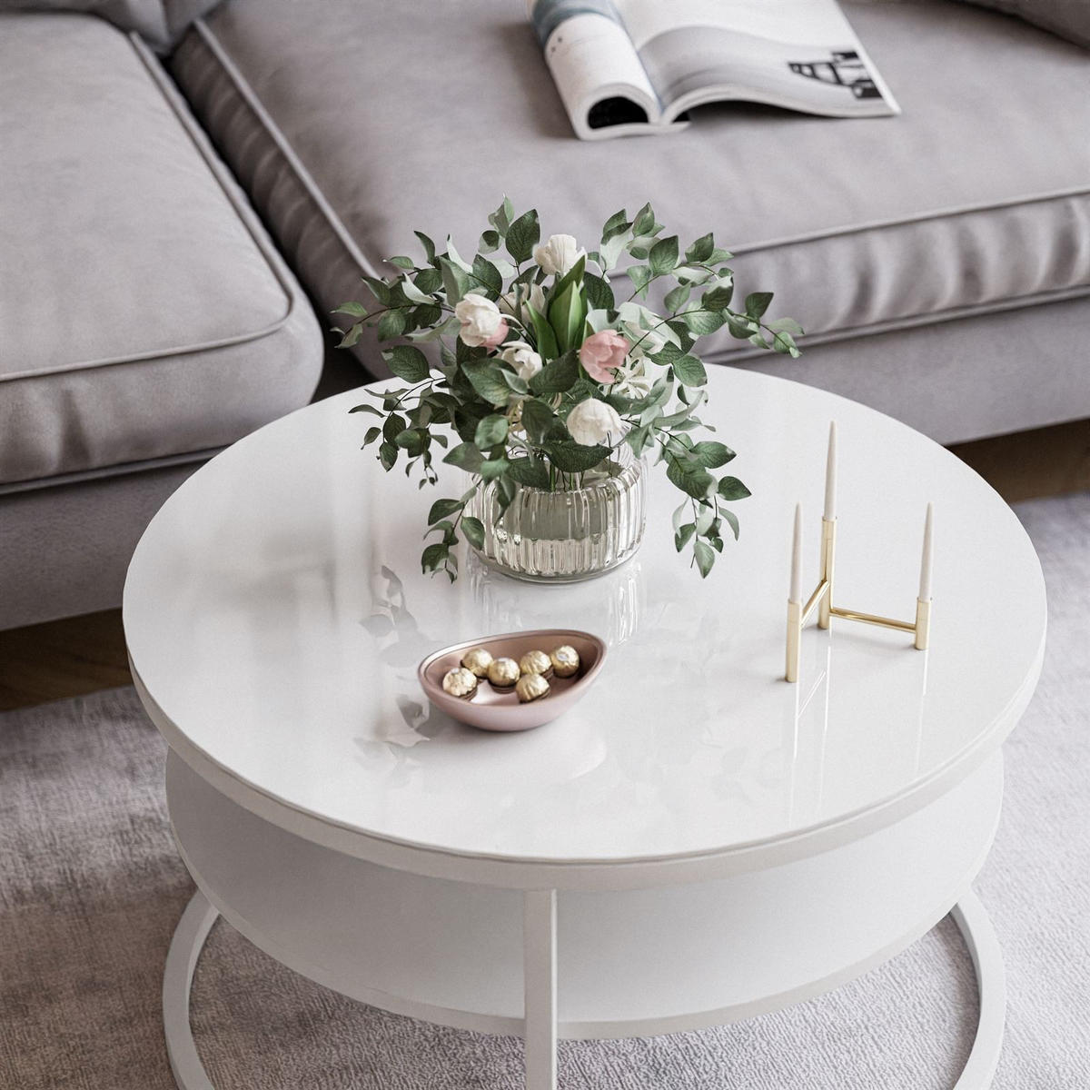 COUCHTISCH CIRI SLIM GLASS mit Regal - Weiß, Glas (60/60/41cm) - Lookway