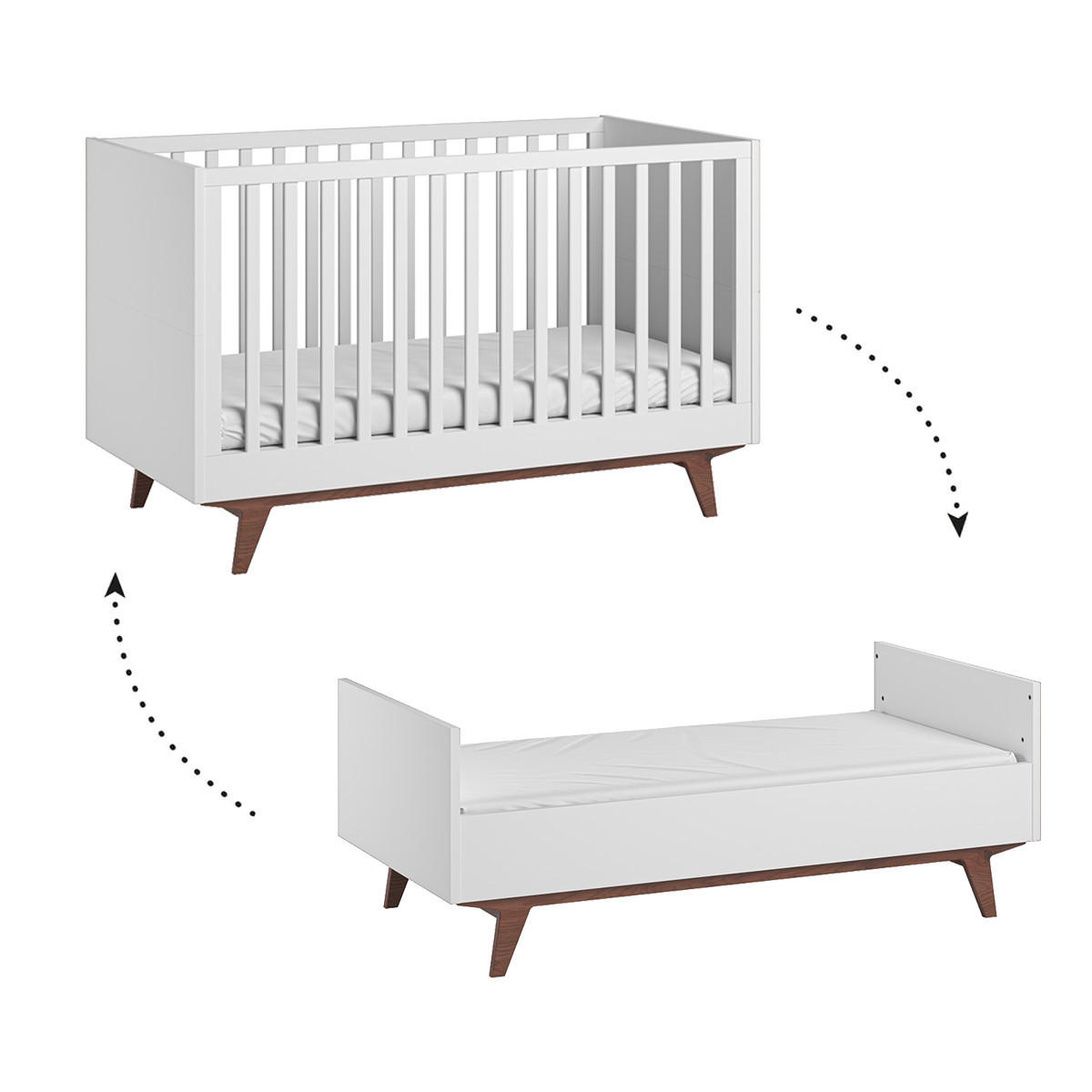 BABYZIMMER 3-teilig Mid Weiß und Holz - Weiß, Holzwerkstoff (144/90/75cm) - Petits-meubles