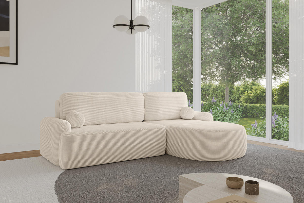 WOHNLANDSCHAFT mit Schlaffunktion und Bettkasten LIRA-L - 264x172x89 Beige - Beige, Holzwerkstoff/Textil (172/264cm) - ALTDECOR