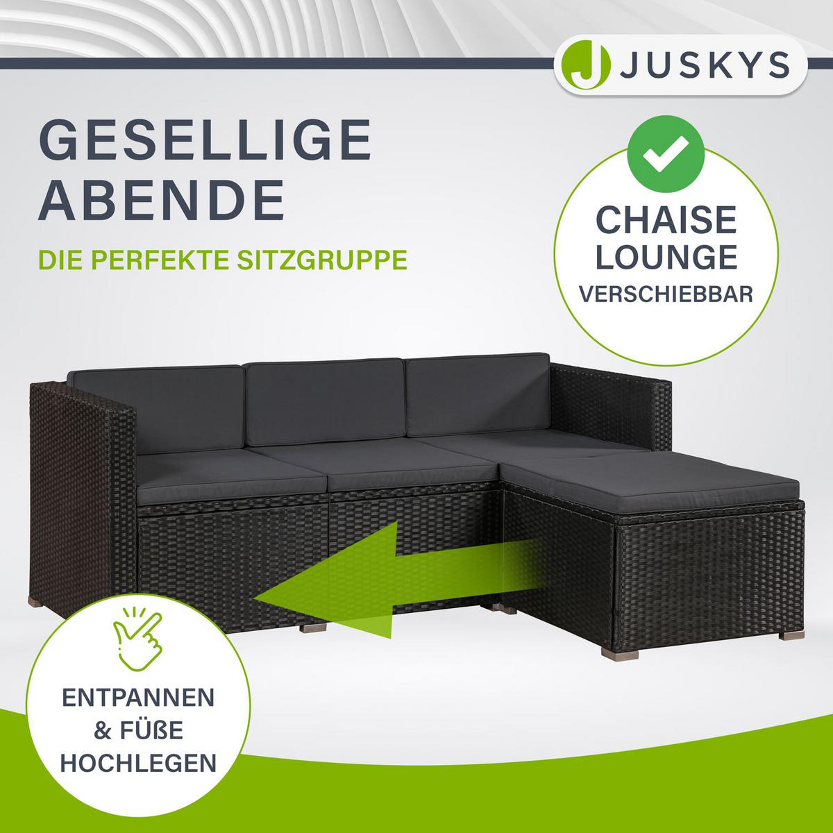 LOUNGEGARNITUR Punta Cana 4-tlg. - Dunkelgrau/Schwarz, Kunststoff - Juskys