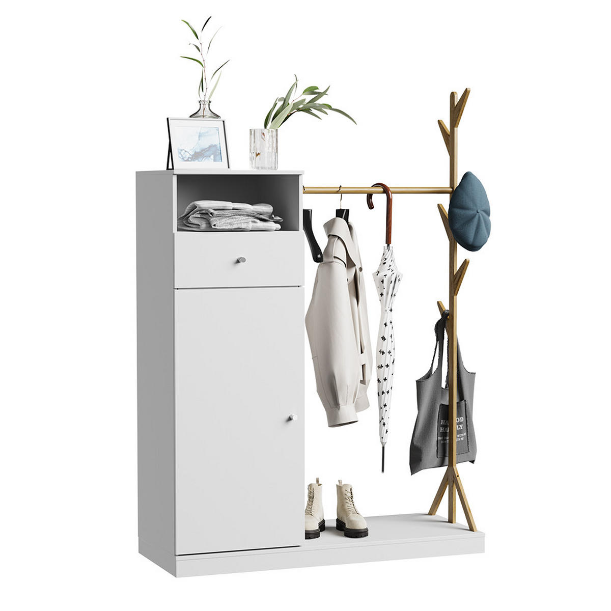 ŠATNÍKOVÁ SKRIŇA Liria Biela/bambusová - biela, kompozitné drevo (100/145/40cm) - Vicco