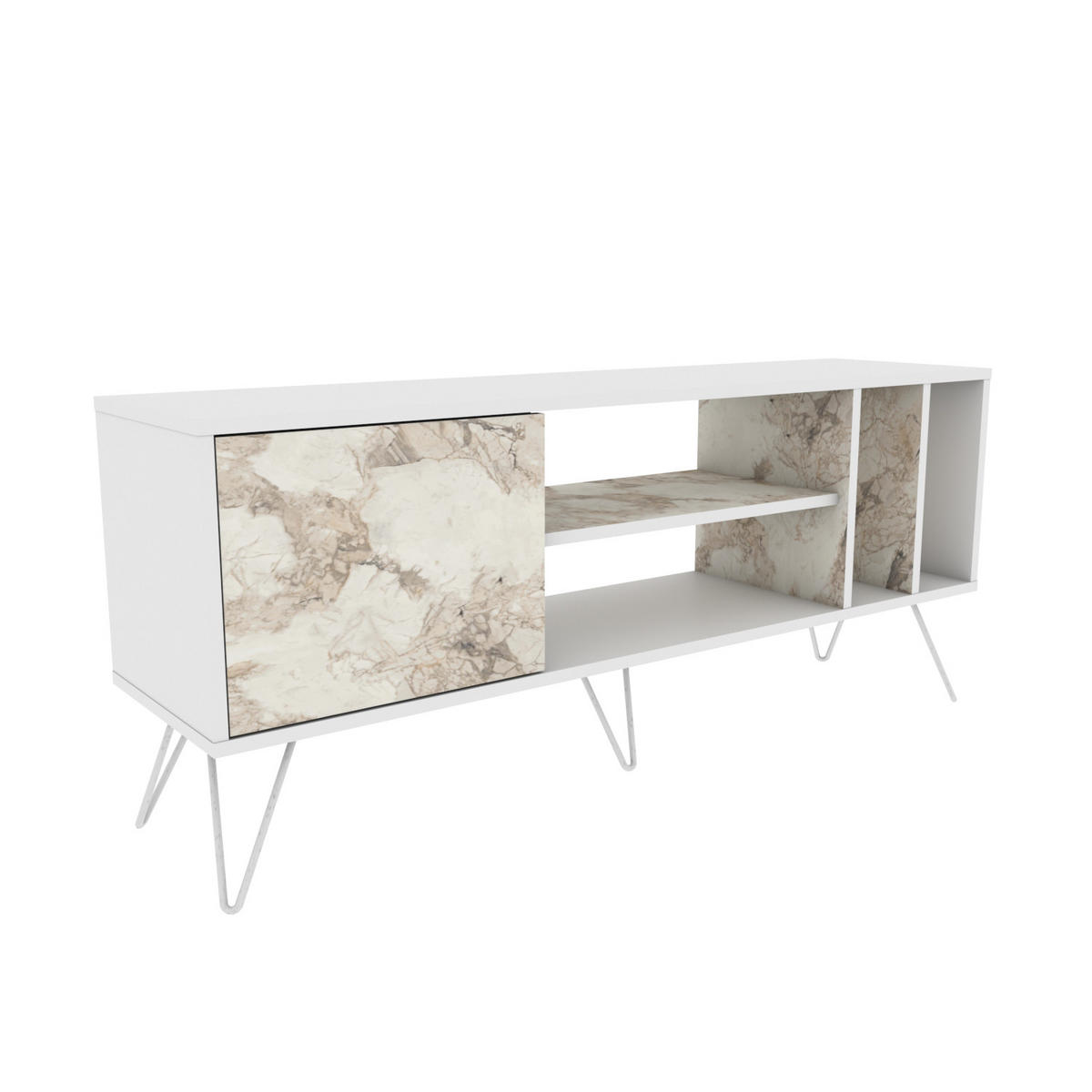 TV-ELEMENT Mictico 140 cm Weiß Marmor Decor - Creme/Weiß, Holzwerkstoff (35.5/58.4/140cm) - Decorotika