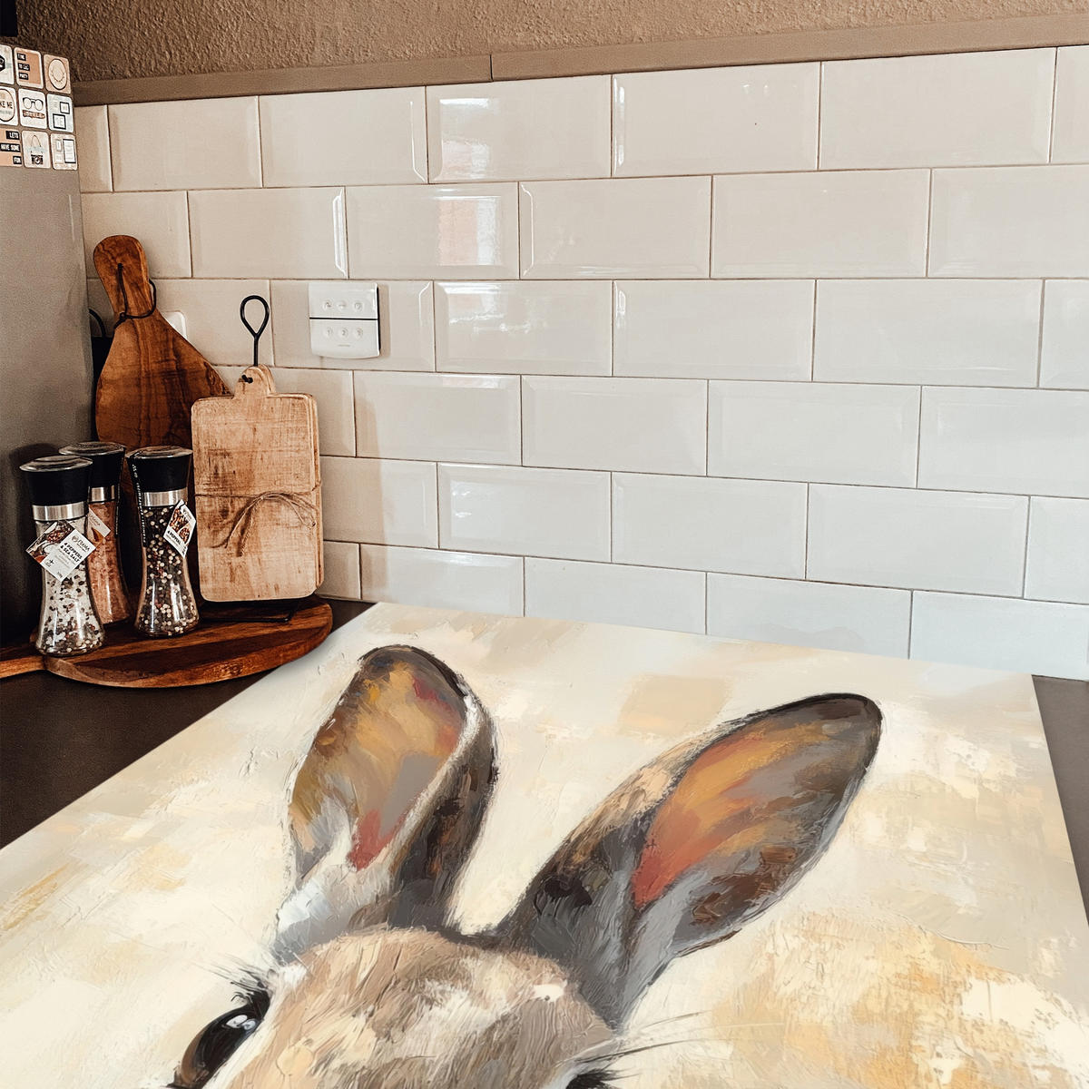 HERDABDECKPLATTE Hase - Ohren - Braun Induktionsmatte 78x78 cm - Beige, Kunststoff (78/78/0.2cm) - MuchoWow