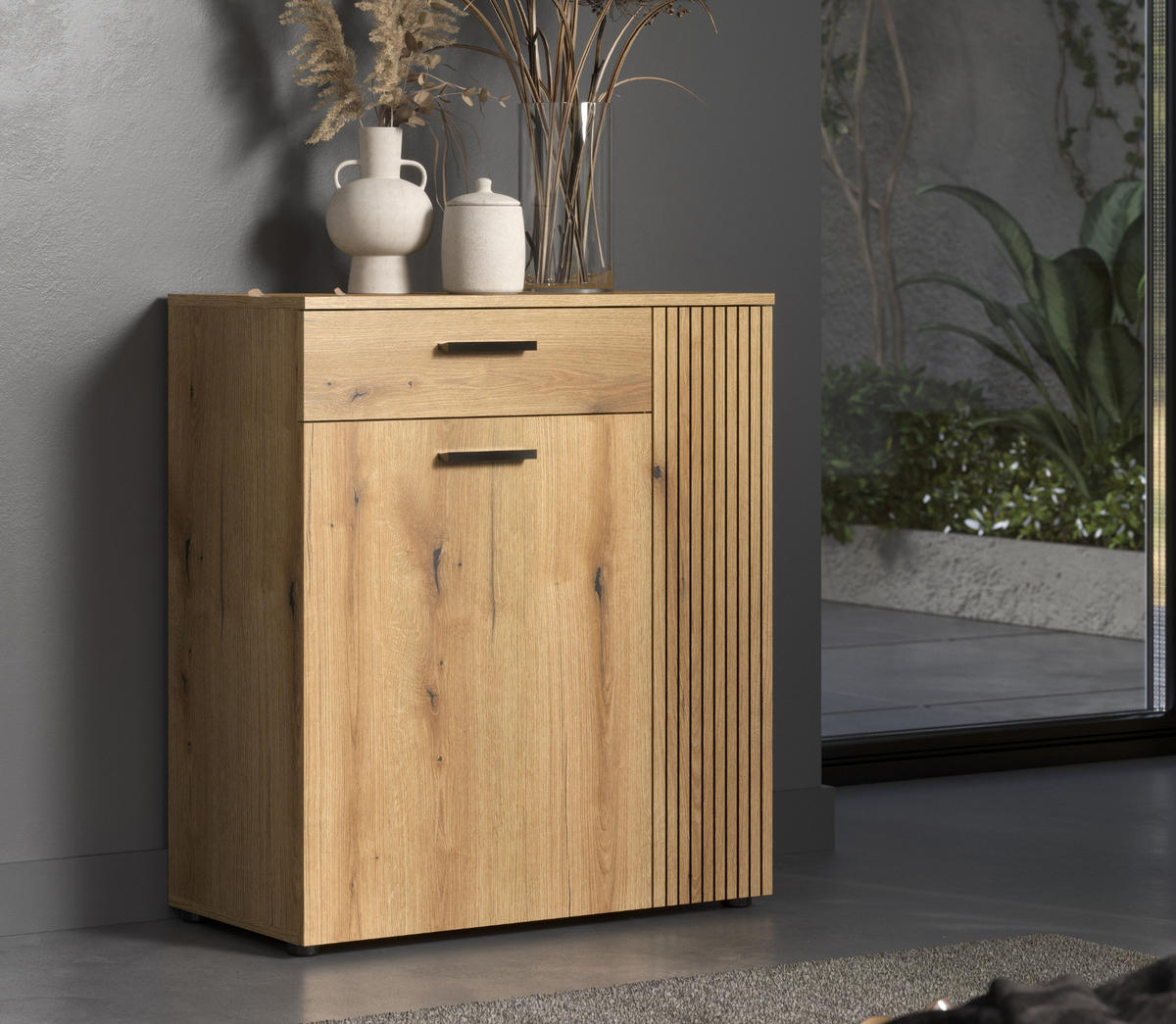 FLURKOMMODE Evoke Eiche 80 x 89 cm, Schuhschrank in modernem Stil - Eichefarben/Schwarz, Holzwerkstoff/Kunststoff (80/89/36cm) - Top.Furn