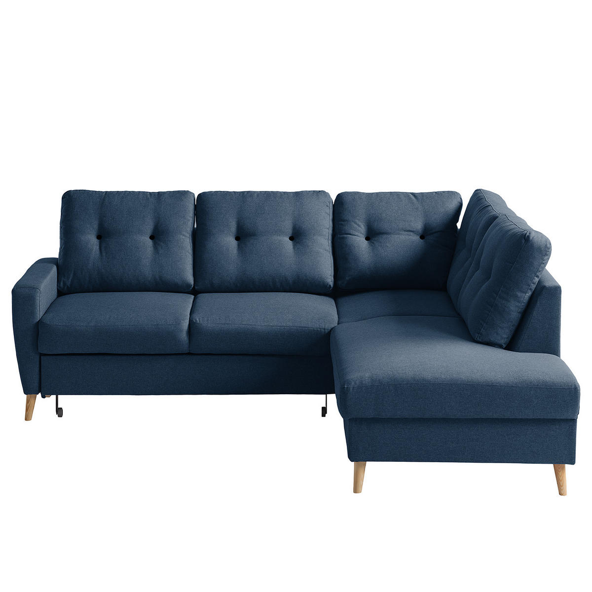 ECKSOFA mit Ottomane - Webstoff - Hellbraun/Blau, Holz/Textil (230/200cm) - home24