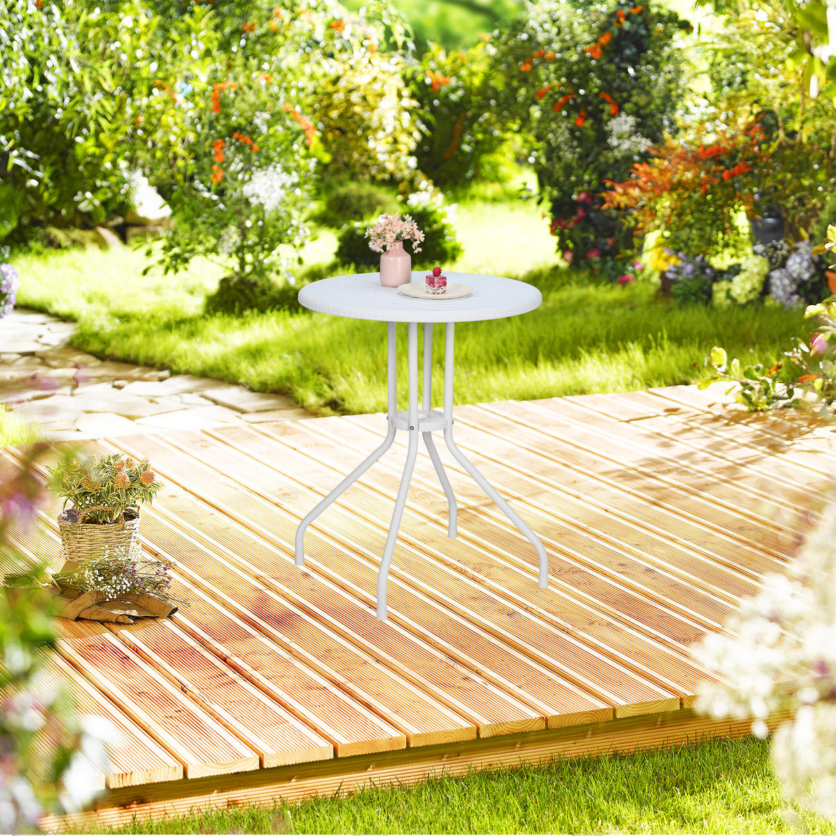 GARTENTISCH - Weiß, Kunststoff/Metall (60/60/73cm) - Relaxdays