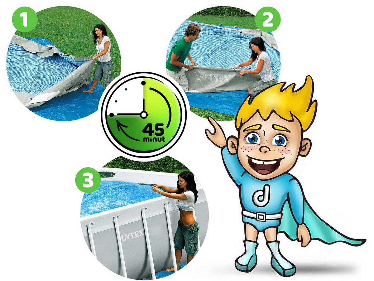 POOL SET 300 x 175 x 80 cm, 4in1 - 26784 - Grau, Textil (300/80/175cm)