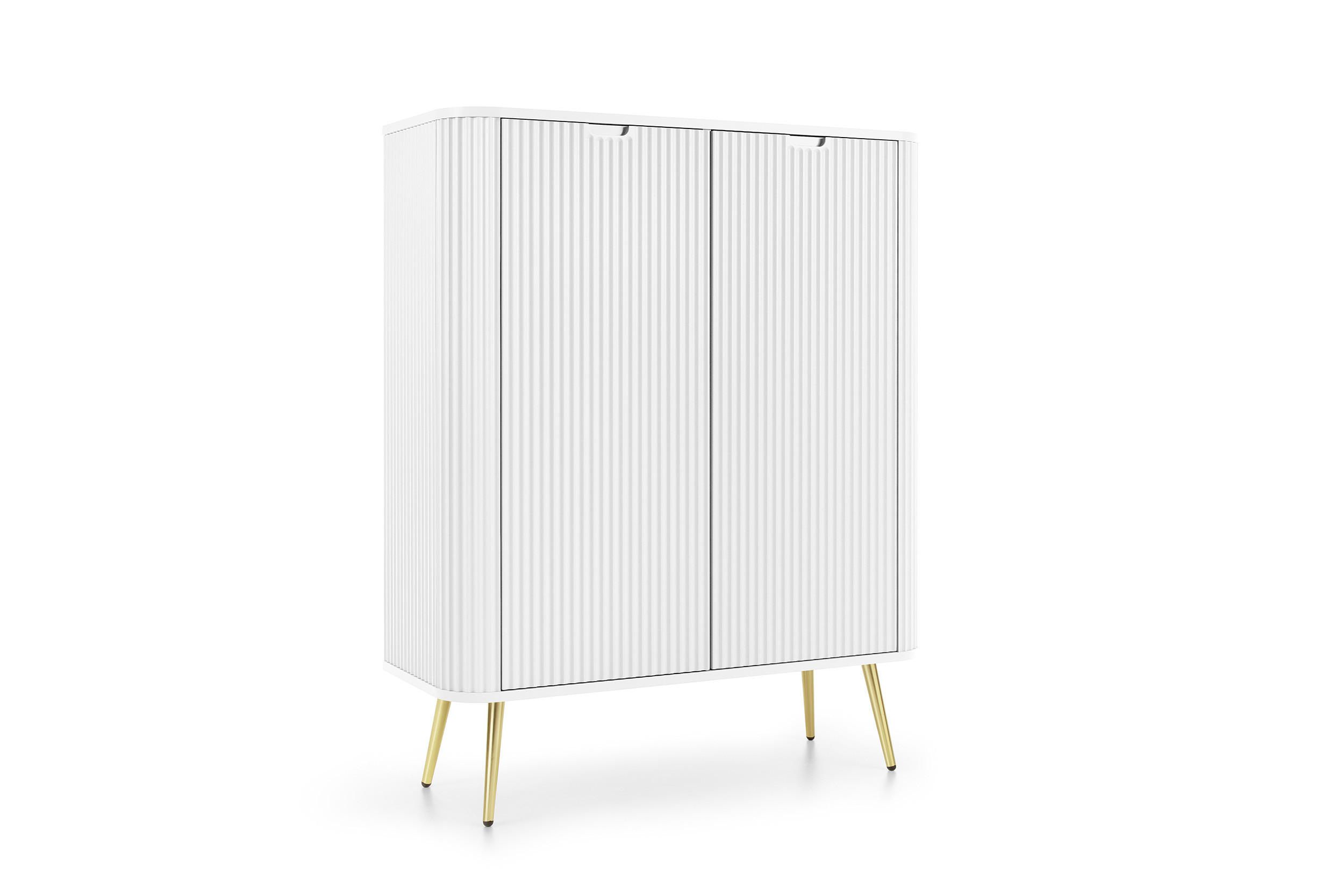 KOMMODE ZOVA - K-103, mit 6-Regalen, Metallfüße 103x39x129 cm WEISS - Goldfarben/Weiß, Holzwerkstoff/Kunststoff (103/129/39cm) - DomoHome
