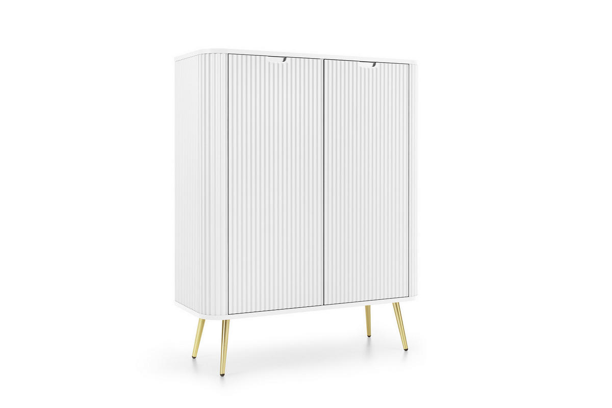 KOMMODE ZOVA - K-103, mit 6-Regalen, Metallfüße 103x39x129 cm WEISS - Goldfarben/Weiß, Holzwerkstoff/Kunststoff (103/129/39cm) - DomoHome