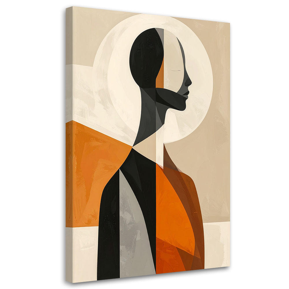 BILD auf Leinwand, Eine minimalistische Silhouette einer Frau in einer beigen und orangen Komposition. - Orange, Textil (60/90cm) - Feeby