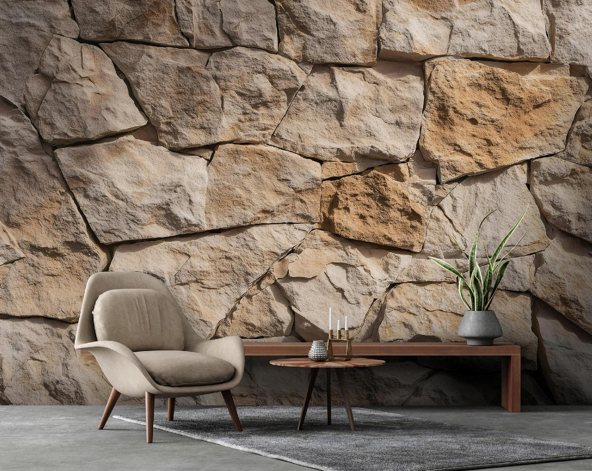 FOTOTAPETE Ziegel Wand Beige 300x210 cm - Multicolor, Papier (300/210cm) - Wallarena