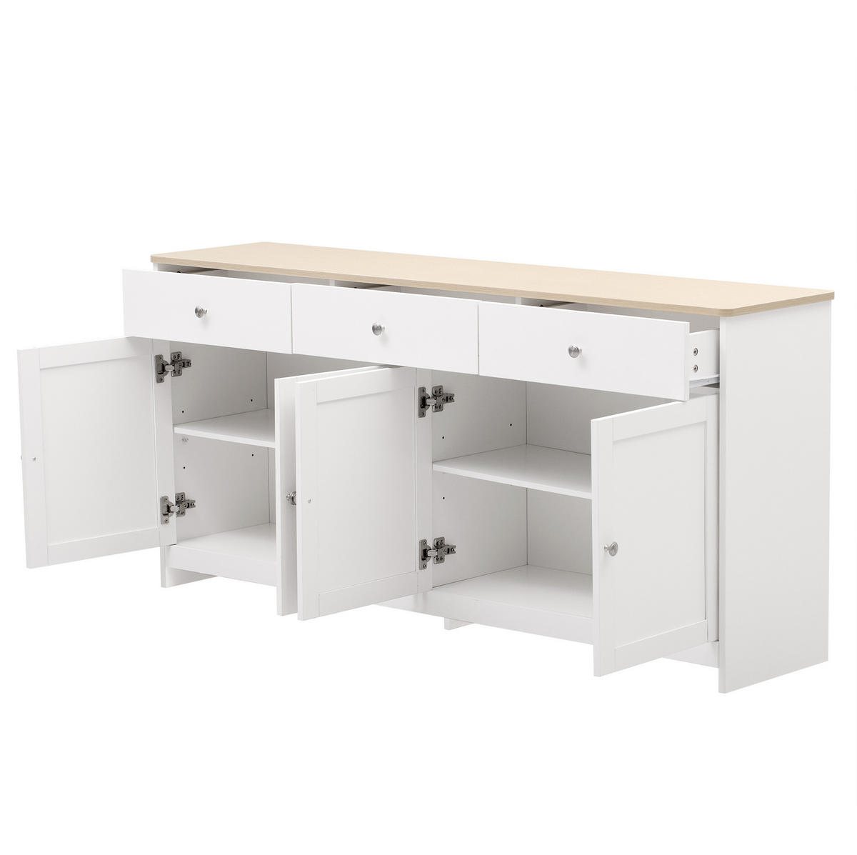 SIDEBOARD 160/37/75 cm in Weiß mit 4 Türen, 3 Schubladen und verstellbaren Böden - Weiß, Holzwerkstoff (160/75/37cm) - Flora Grace