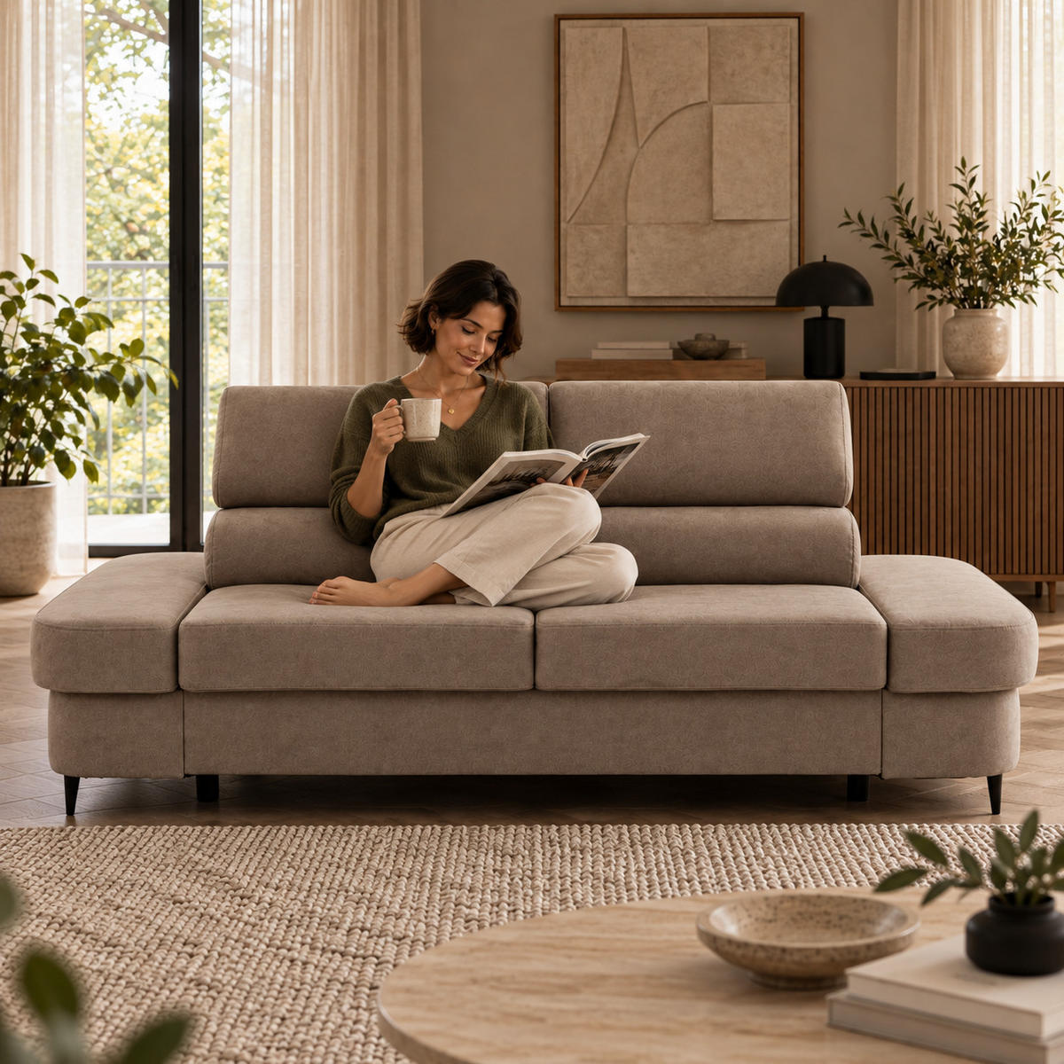2-SITZER-SOFA PRIAM 206 cm Velours Beige - Beige/Schwarz, Holz/Textil (206/95/102cm) - Muffo