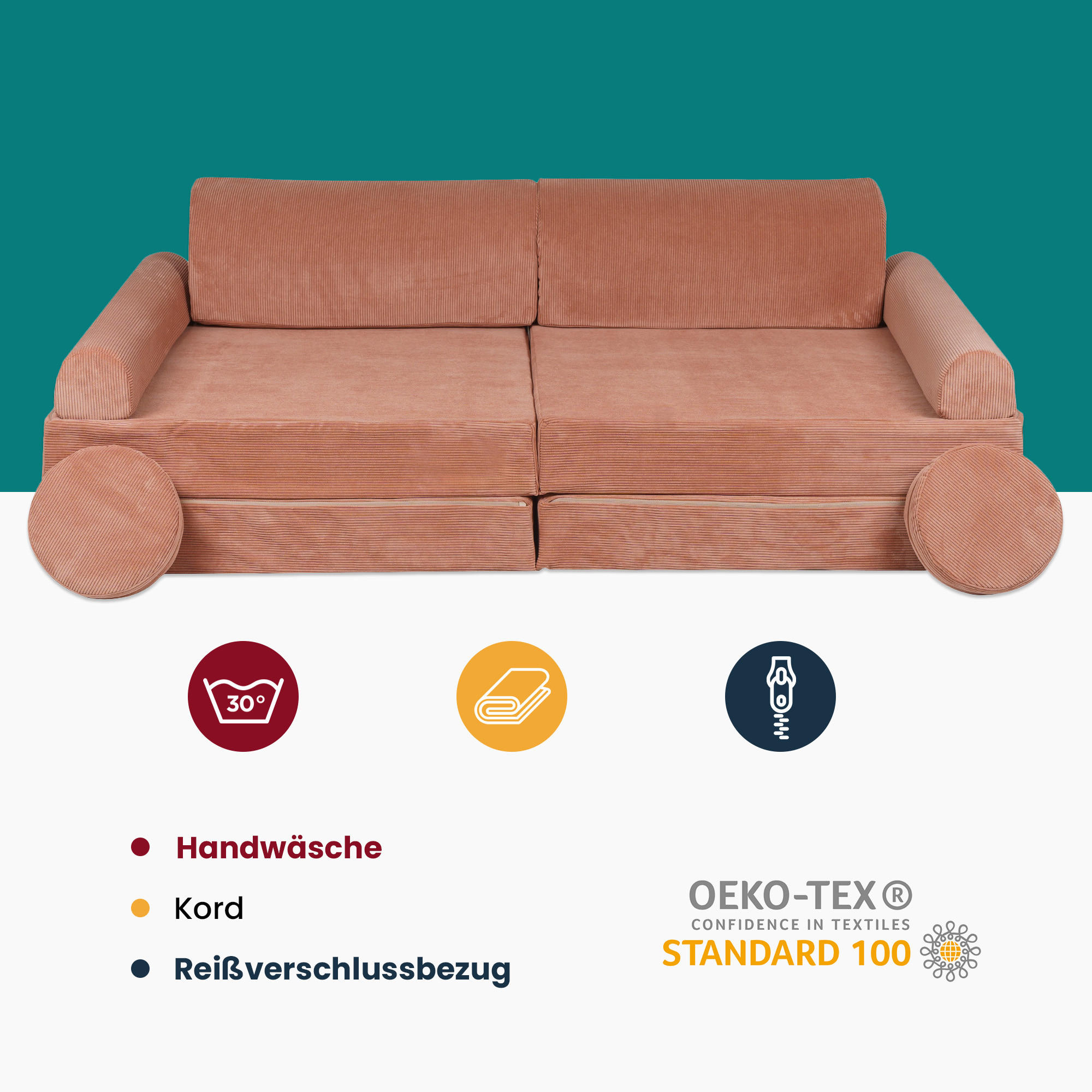 KINDERSOFA, Slimcord, Braun - Hellbraun, Textil (160/24/80cm) - MeowBaby