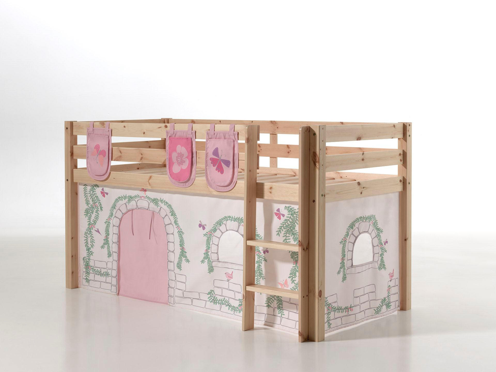 KINDERBETT Karolina 210x114x106 Massivholz Natur Textilset Burg 3 - Hellgrau/Kieferfarben, Holz (90/200cm) - 58aufmkessel