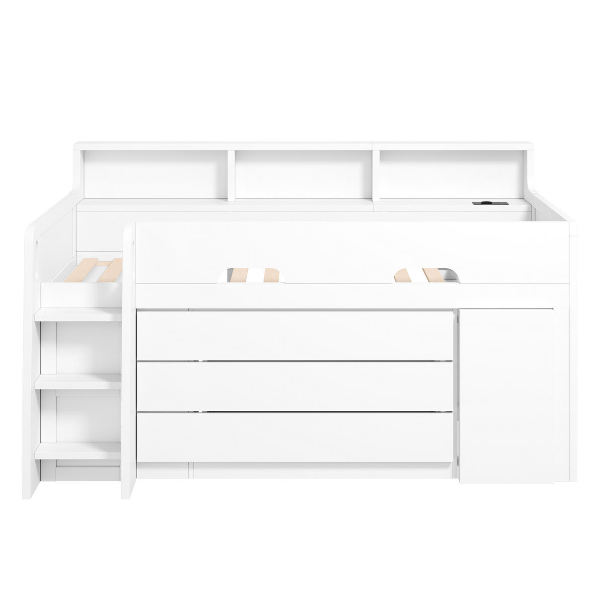 HOCHBETT 90/200 cm DE-32843 mit Schreibtisch und Stauraum Weiß - Weiß, Holzwerkstoff (90/200cm) - ComfortXL