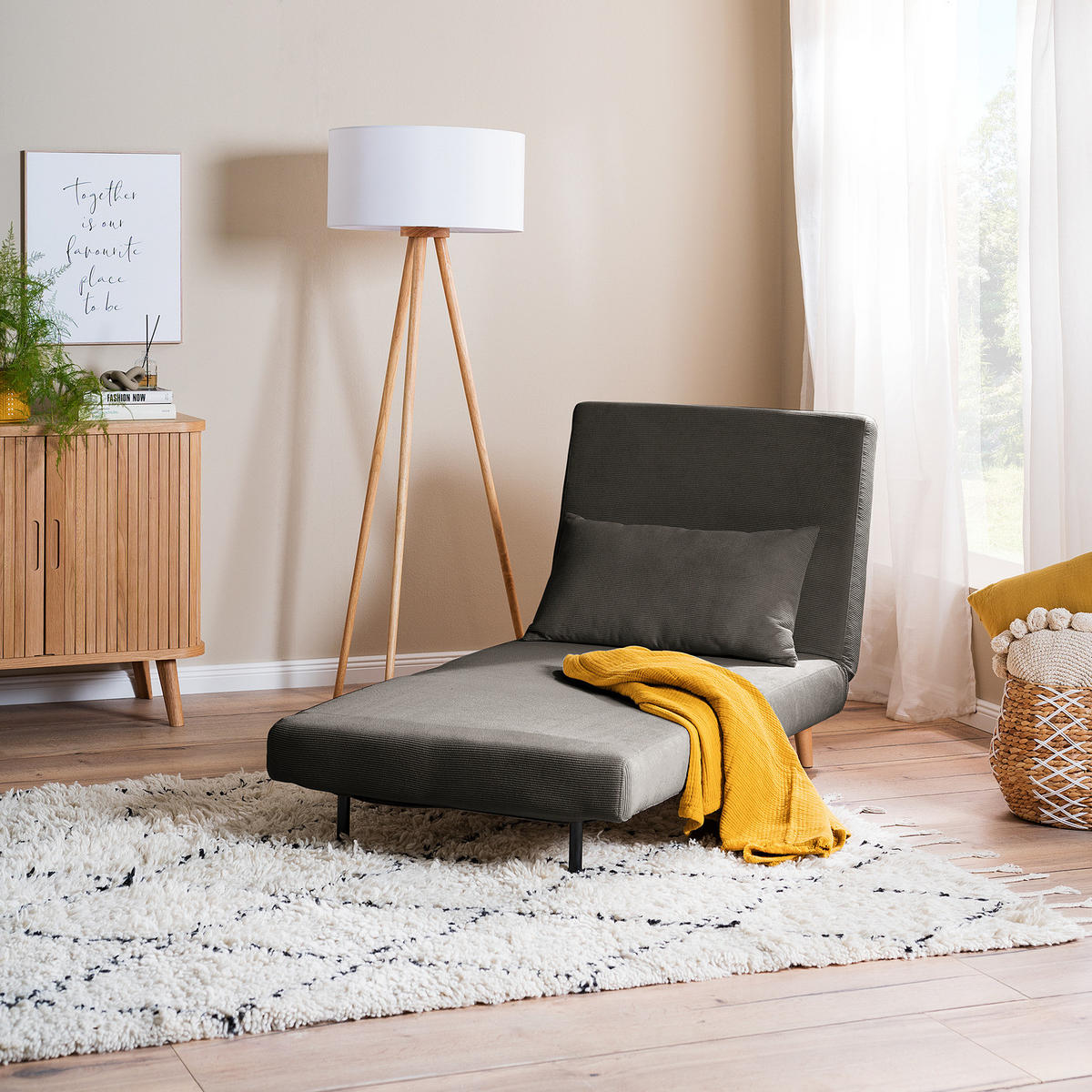 SCHLAFSESSEL - Textil / Teilmassivholz - Buchefarben/Grau, Holz/Buchenholz (77/81/90cm) - home24