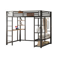 VISOKI krevet 140/200 cm s radnim stolom, policama i garderobnim prostorom, Crni - crna, metal (140/200cm) - Redom