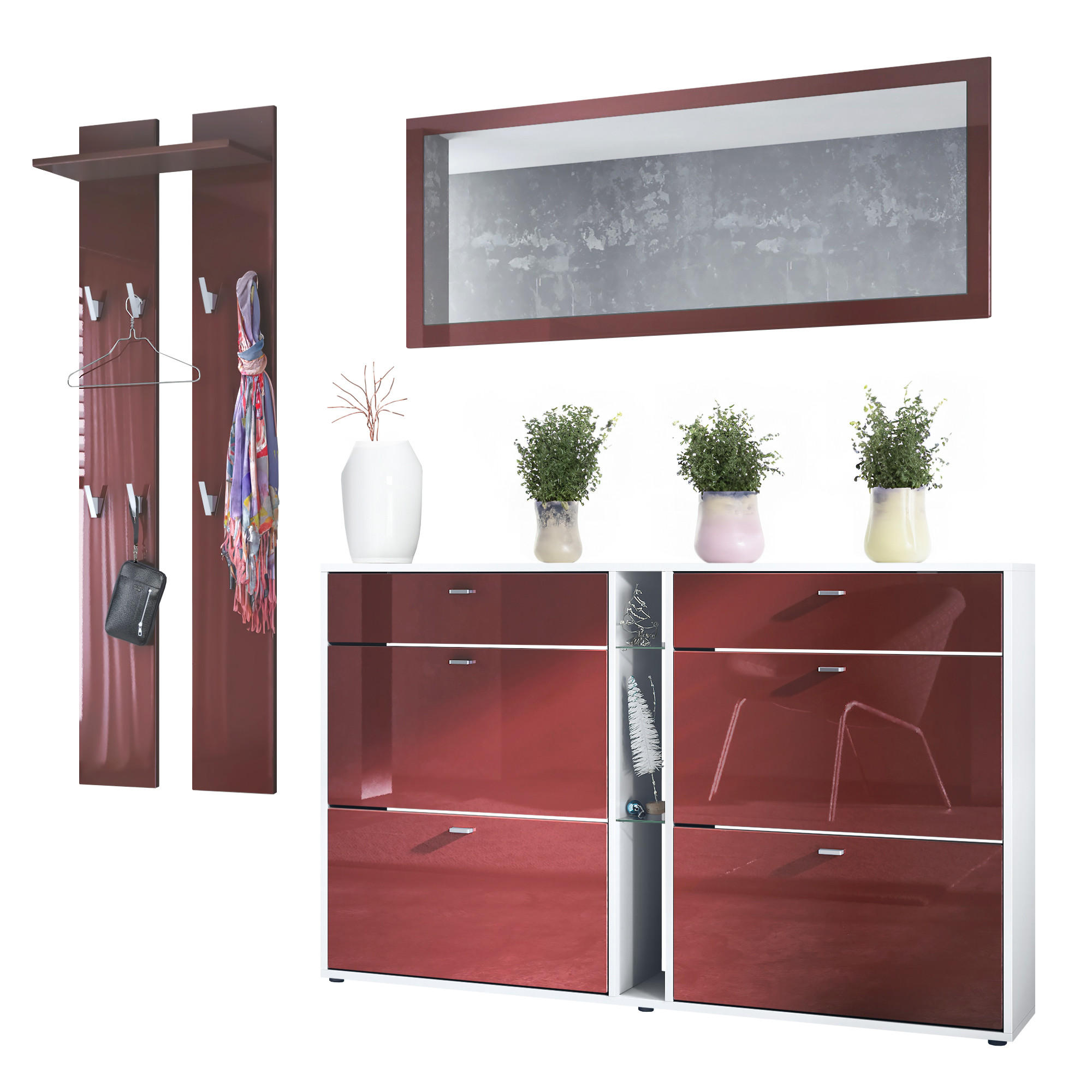 GARDEROBE Orlando Bordeaux Hochglanz - Bordeaux, Holzwerkstoff (215/210/28cm) - Vladon