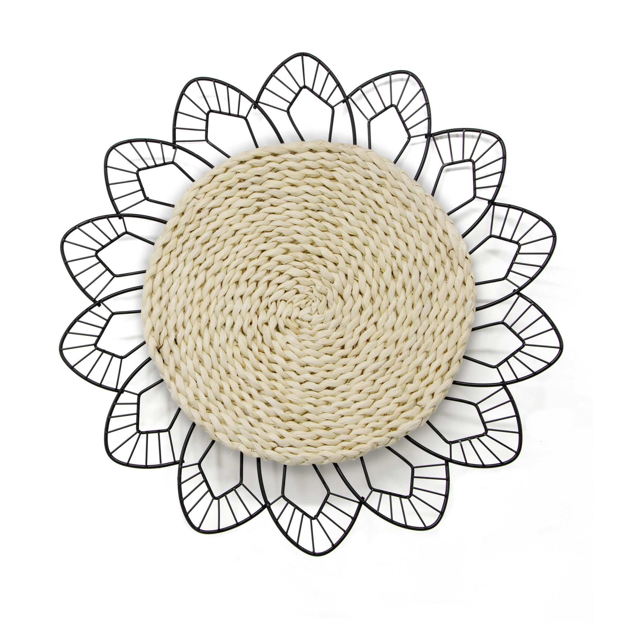 METALLKUNST - Blume mit Rattan - Schwarz/Braun, Metall (47/47/47cm) - Art for the Home