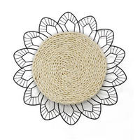METALLKUNST - Blume mit Rattan - Schwarz/Braun, Metall (47/47/47cm) - Art for the Home