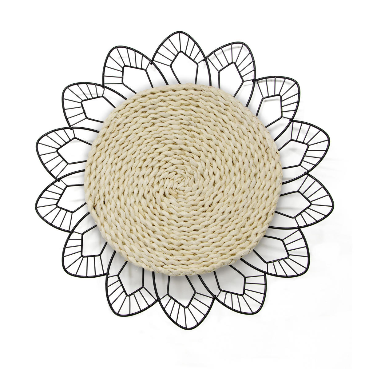 METALLKUNST - Blume mit Rattan - Schwarz/Braun, Metall (47/47/47cm) - Art for the Home