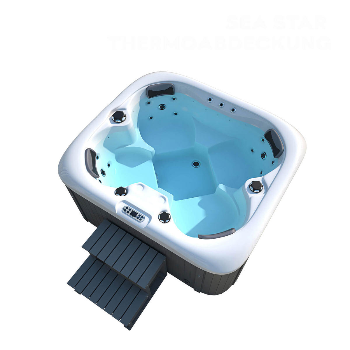 OUTDOOR Whirlpool mit Treppe und Thermoabdeckung SEA STAR 180 x 160 cm 4 Personen - Anthrazit, Kunststoff (160/79/180cm) - Home Deluxe