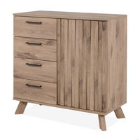 KOMMODE Eiche 84 cm, Anrichte mit 3D-Relief und Push-to-Open - Eichefarben/Messingfarben, Holzwerkstoff/Metall (84/85/40cm) - Furn.Design