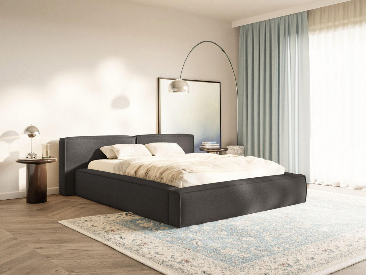 POLSTERBETT Tilves Low Grafitgrau 140x200 cm - Schwarz/Graphitfarben, Kunststoff/Textil (140/200cm) - Selsey