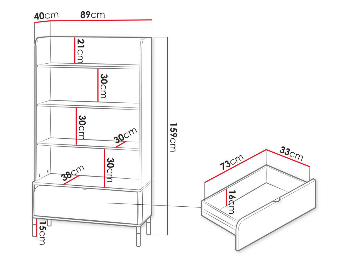 KINDERREGAL Harmony 1S HR02 - Kaschmir/Trüffeleichefarben, Holzwerkstoff/Kunststoff (89/159/40cm) - MIRJAN24
