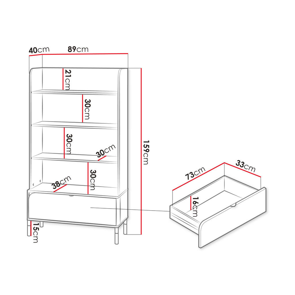 Thumbnail - Mirjan24 Kinderregal, Kaschmir, Kunststoff, 1 Schubladen, Rechteckig, 89x159x40 cm, Kinder- & Jugendzimmer, Kindermöbel,...