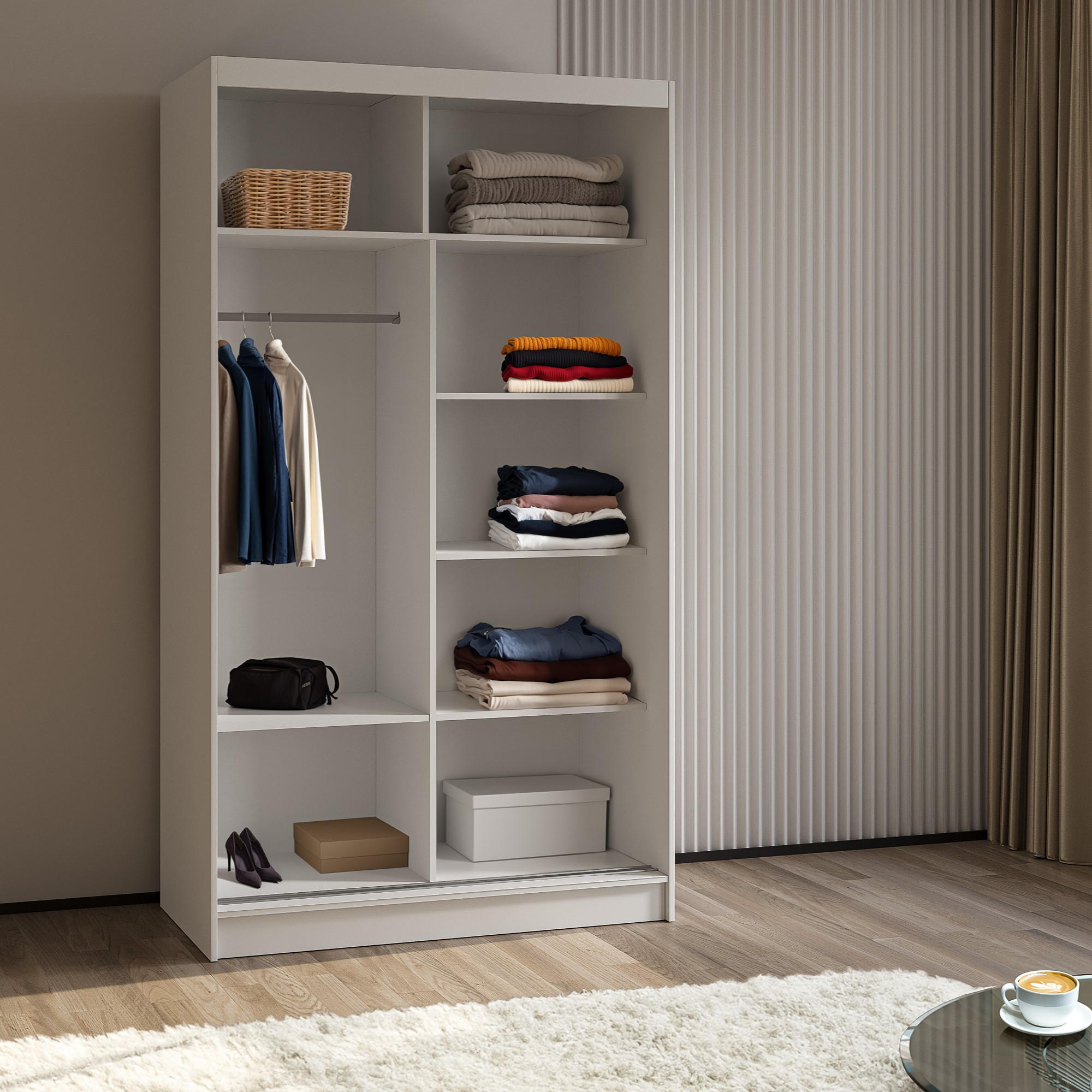 Thumbnail - Masseno Schwebetürenschrank, Grau, Holzwerkstoff, 5 Fächer, Rechteckig, 120x216x61 cm, Schlafzimmer, Kleiderschränke, Sc...