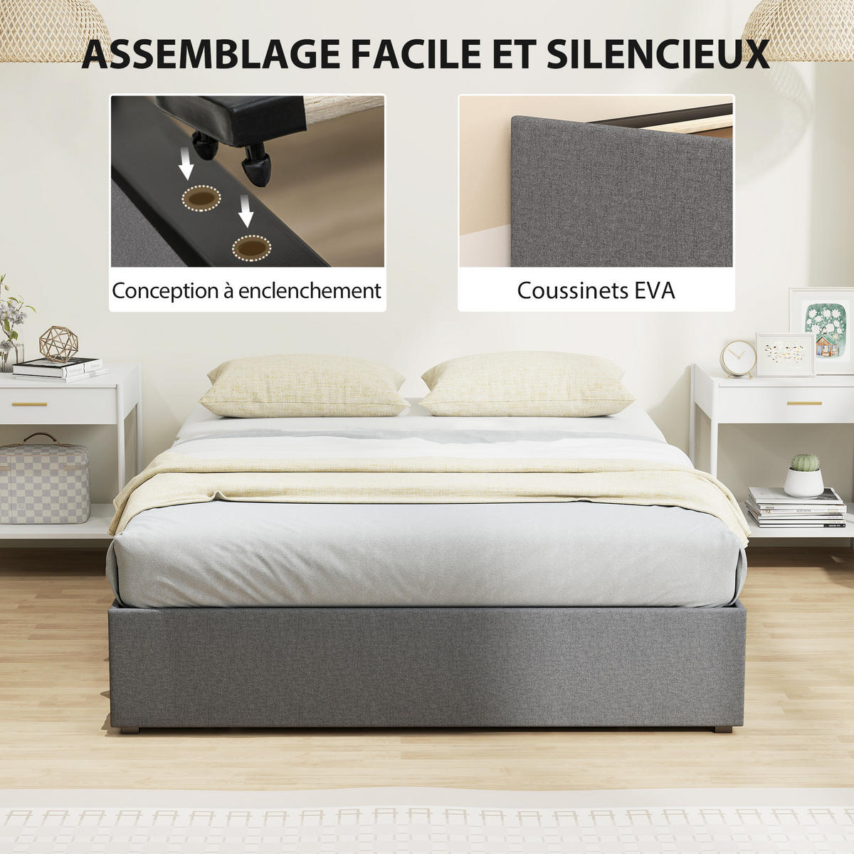 BETT 140x190 cm DE-14668 mit 3 Schubladen Grau - Grau, Metall (140/190cm) - ComfortXL