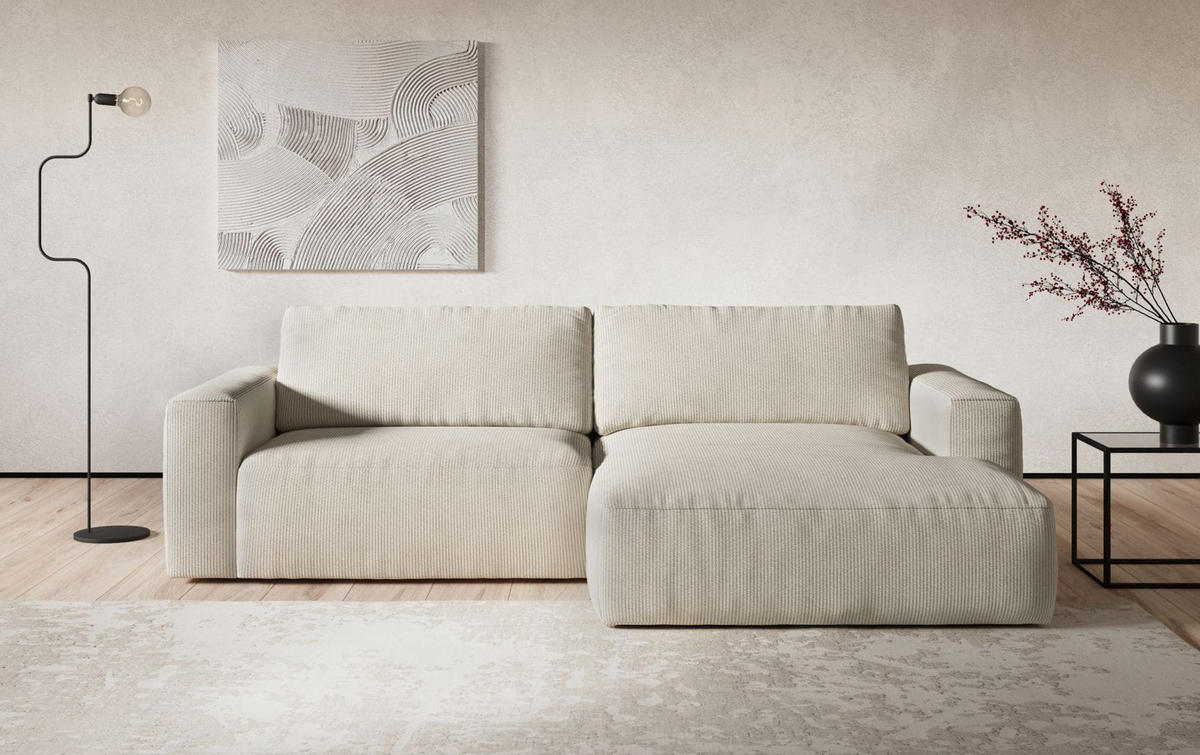 ECKSOFA mit Cord-Stoff - Beige/Creme, Holz/Kunststoff (175/288cm) - Cotta