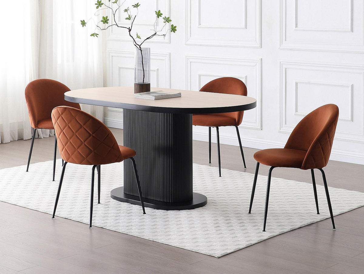 STUHL 6er-Set - Samt & schwarzer Edelstahl - Terracotta - MELBOURNE - Braun, Textil (55/77/50cm) - Vente-Unique