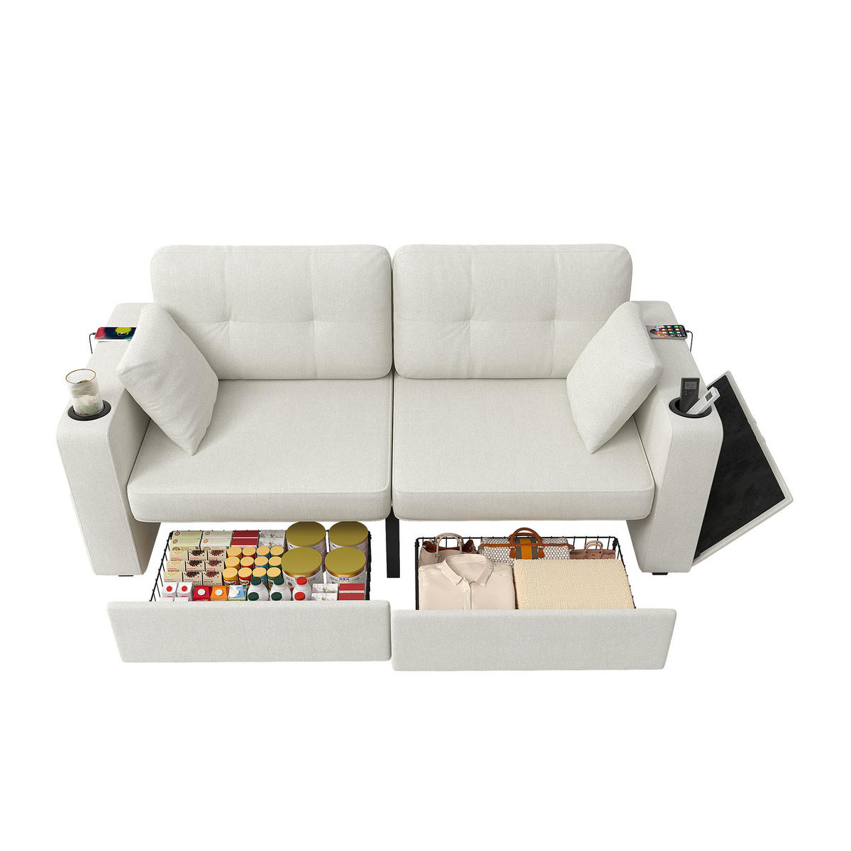 2-SITZER-SOFA DE-33930 mit 2 Stauraumschubladen Beige - Beige, Metall (75/82/172cm) - ComfortXL