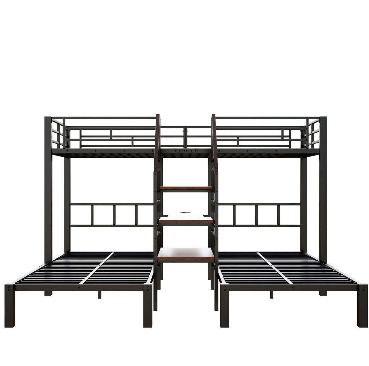 ETAGENBETT 90/200 cm mit LED-Beleuchtung, Schreibtisch, Stauraumtreppe, USB und Steckdose, Metall/MDF, Schwarz - Schwarz, Metall (90/200cm) - Redom