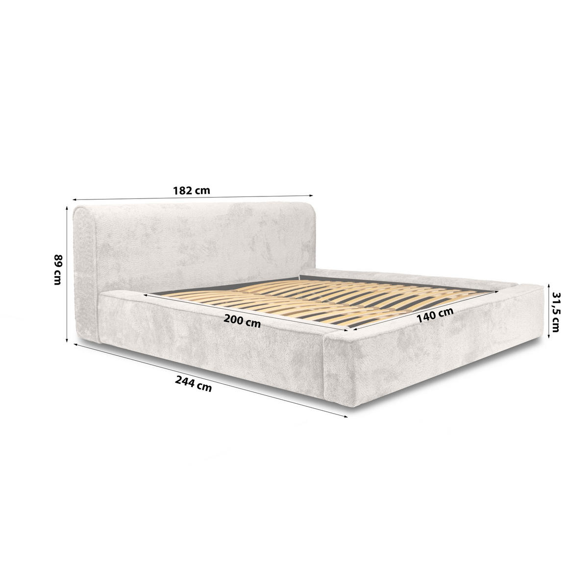 POLSTERBETT aus Polstermaterial Polopos 140x200 cm, Creme - Creme, Textil (140/200cm) - Meblito