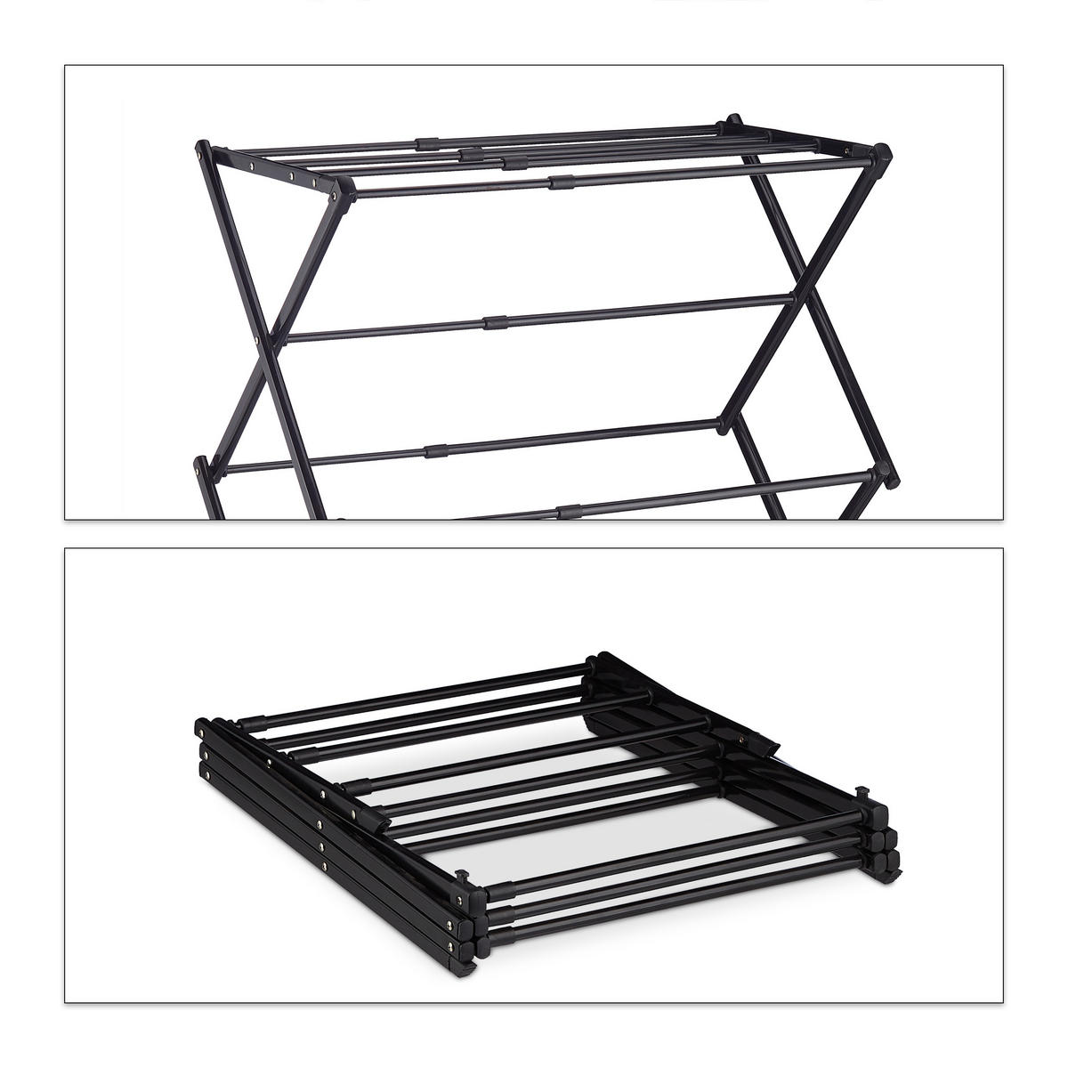 STOJAN na prádlo - čierna, kov/plast (74/106/38cm) - Relaxdays