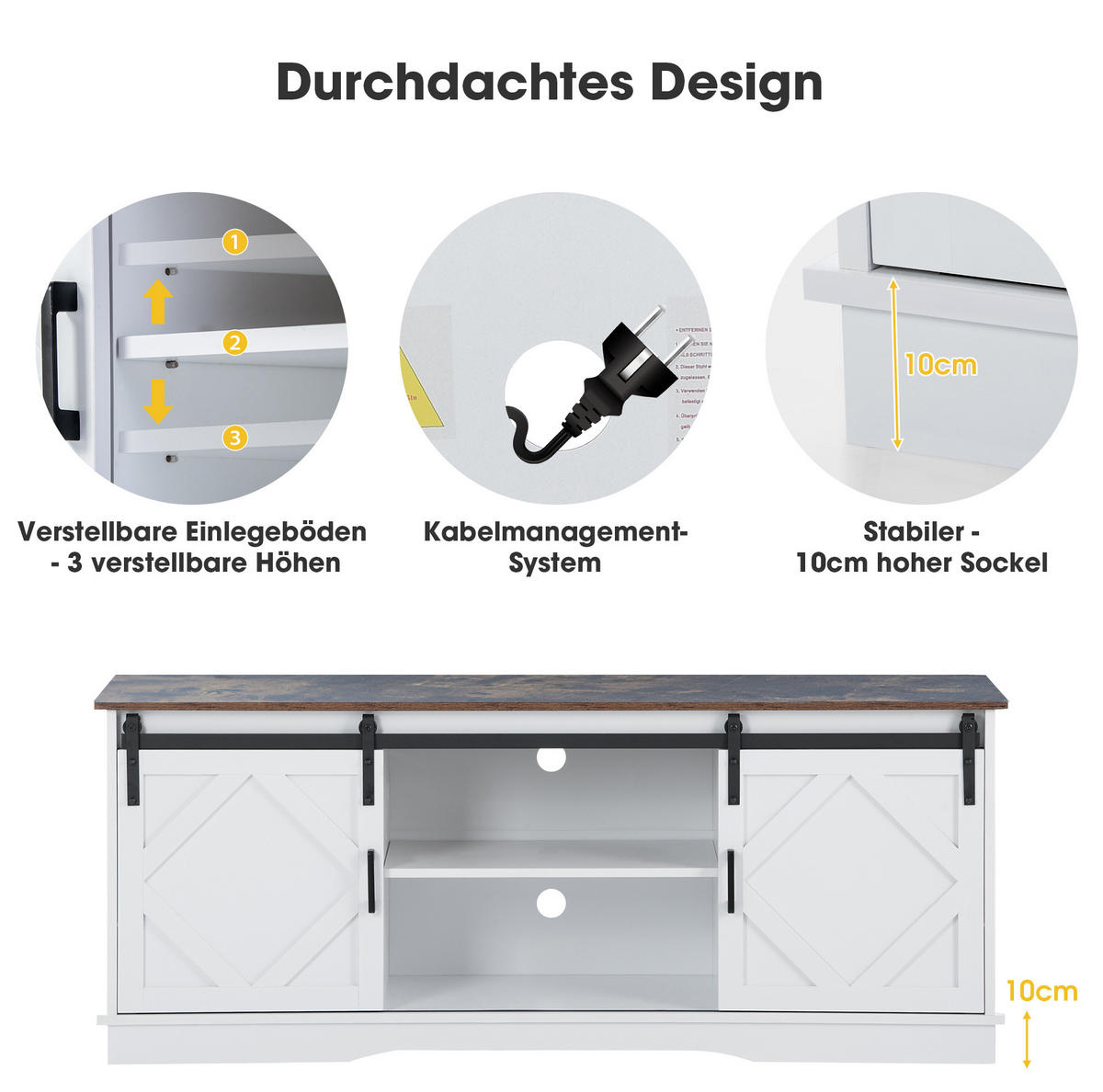LOWBOARD 150/40/60 cm in Weiß/Braun aus Spanplatte mit Schiebetüren und verstellbaren Regalen - Weiß, Holzwerkstoff (40/60/150cm) - OKMYHOME