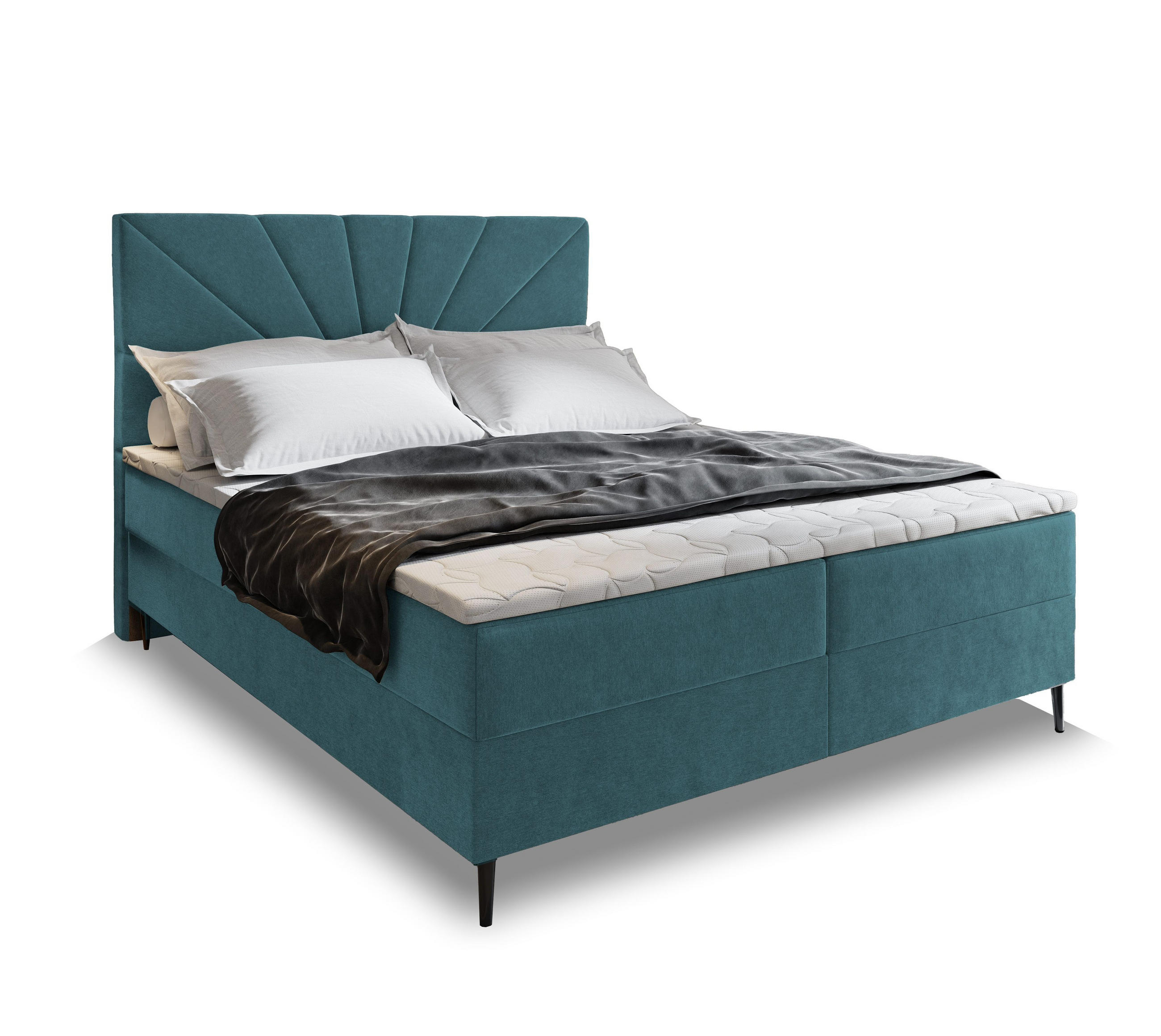 BOXBETT MURI 140x200 cm mit Matratze und Topper - Blau - Blau, Holz (140/200cm) - MASSENO