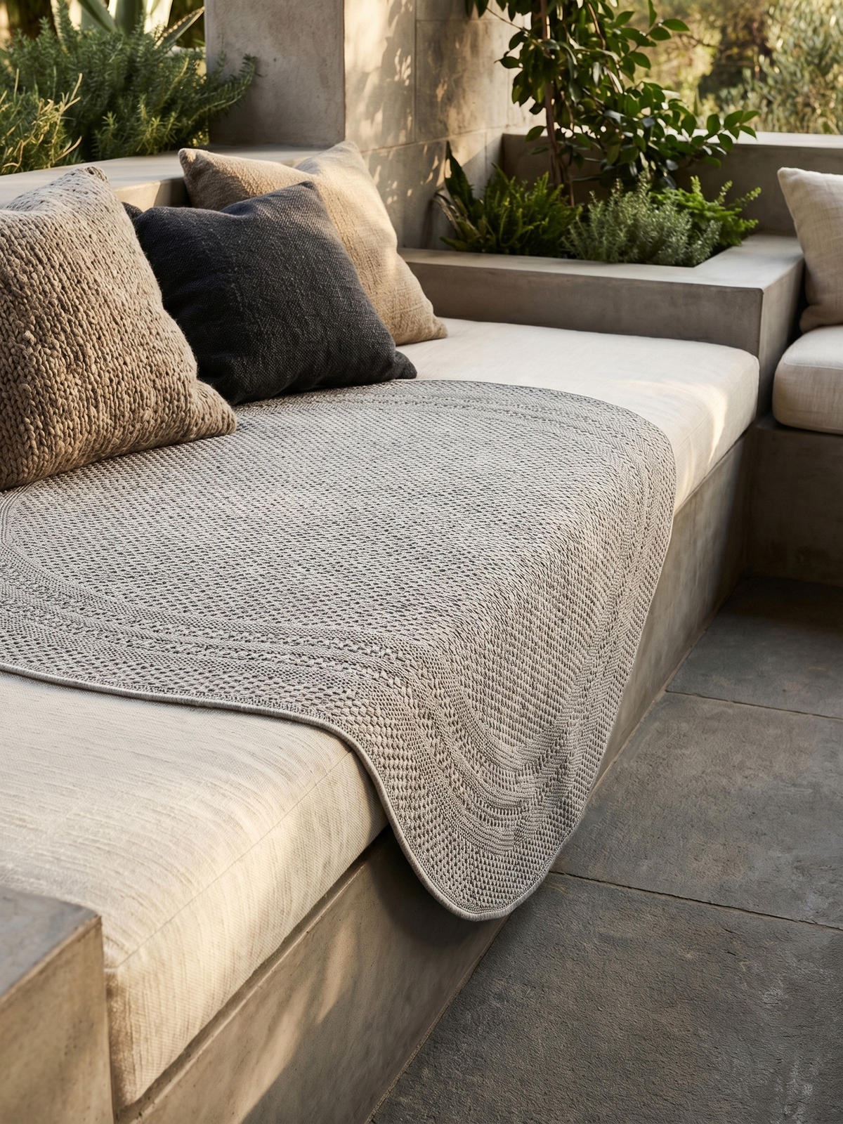 TEPPICH Outdoor VENTOUX in Grau, mit Bordüre, Ø 200 cm - Grau, Textil (200/200cm) - KADIMA DESIGN